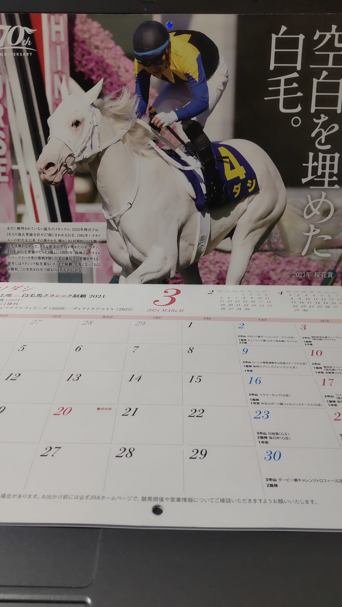 JRAオリジナルカレンダー３月の表紙　ソダシ